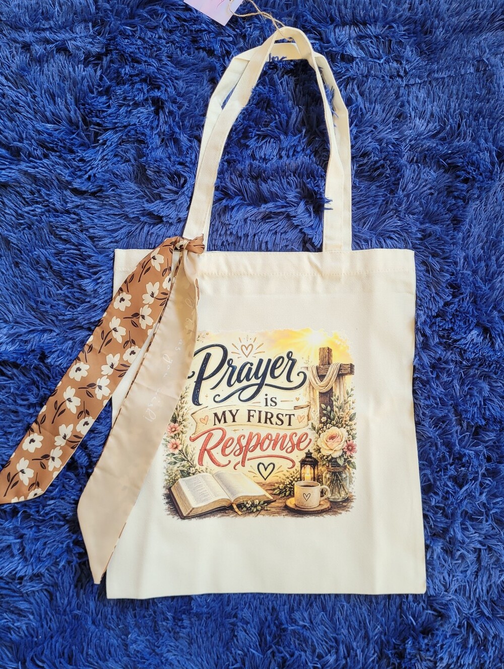 Custom 'Prayer Is My First Response' Canvas Tote Bag With Sash 15x16